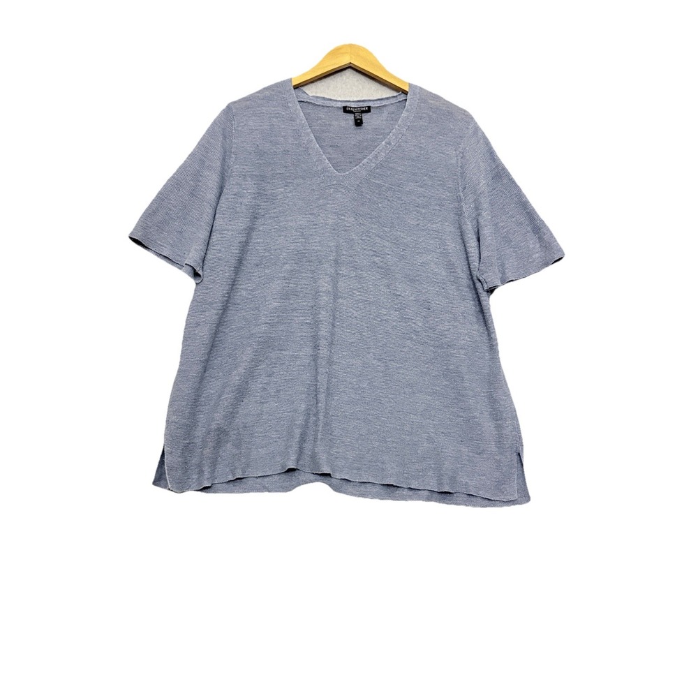 Eileen Fisher Womens Linen‎ Sweater Size 2X Blue Sustainable Beachy Lightweight